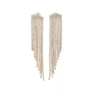 SOHI Women Gold-Tone Bling Cluster Drop Tassel Earrings Rhinestone Fringe